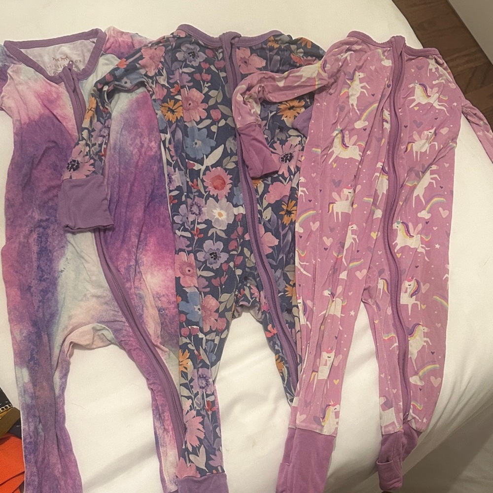 Set of Three Purple Little Sleepies Zippys (6-12m)